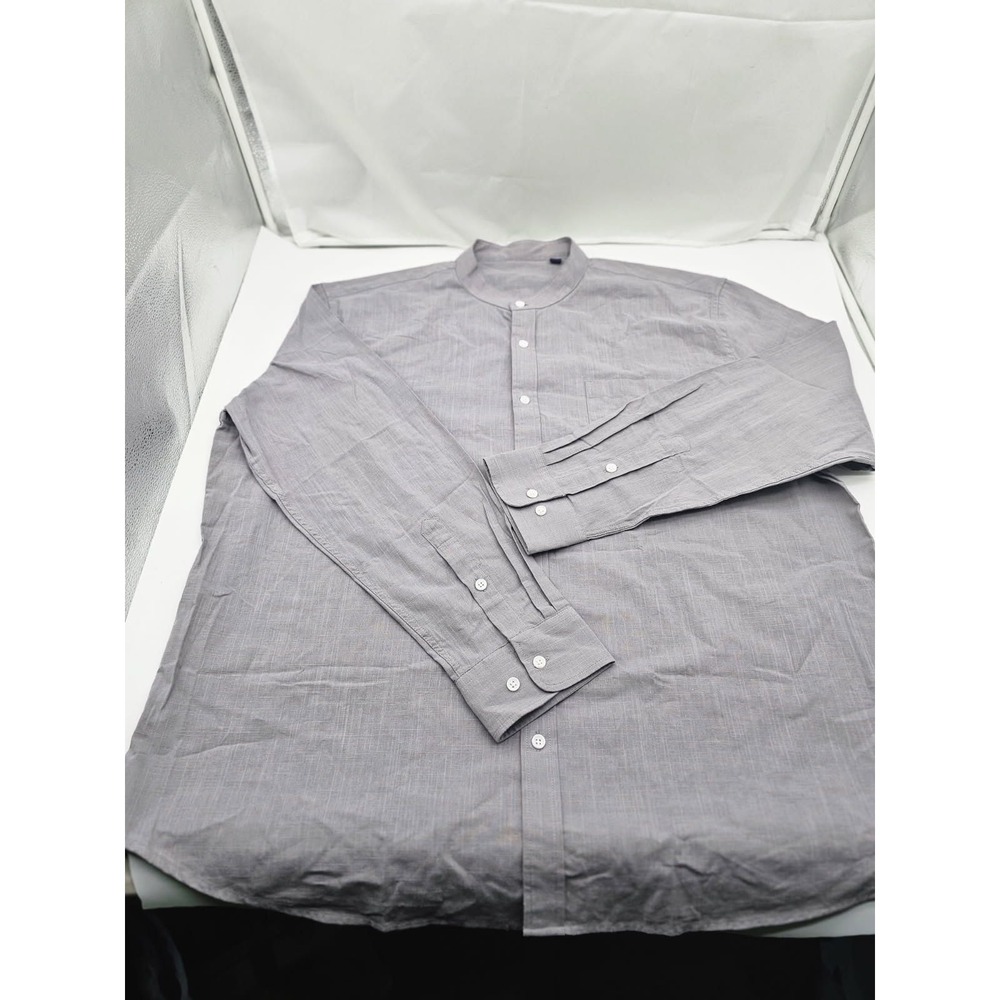 Design In Italy Shirt Mens 2XL Grey Mandarin Collar Long Sleeve Luxury